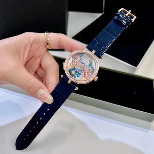 Van Cleef & Arpels Poetic Complications Lady Arpels Heures Florales Watch Navy Blue Leather Watches - 22