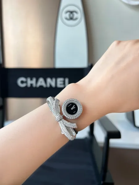 Chanel Premiere Bow Watch Black Dial Diamond-Encrusted Silver-Tone Watch Watches - 7