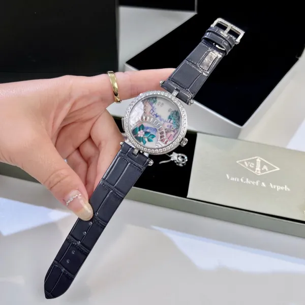 Van Cleef & Arpels Poetic Complications Lady Arpels Heures Florales Watch Navy Blue Leather Watches - 8
