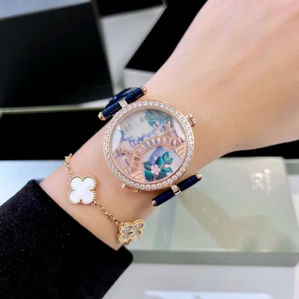 Van Cleef & Arpels Poetic Complications Lady Arpels Heures Florales Watch Navy Blue Leather Watches - 35
