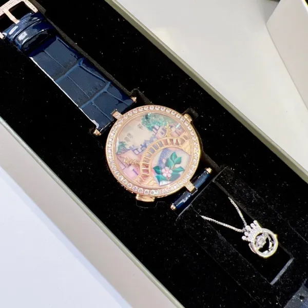 Van Cleef & Arpels Poetic Complications Lady Arpels Heures Florales Watch Navy Blue Leather Watches - 24