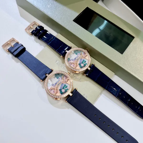 Van Cleef & Arpels Poetic Complications Lady Arpels Heures Florales Watch Navy Blue Leather Watches - 3