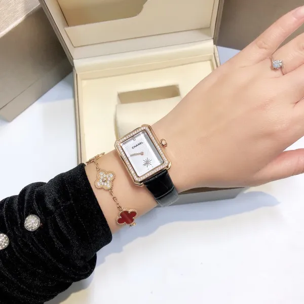 Chanel Première Rectangular Silver Dial Black Leather Watch Watches - 18
