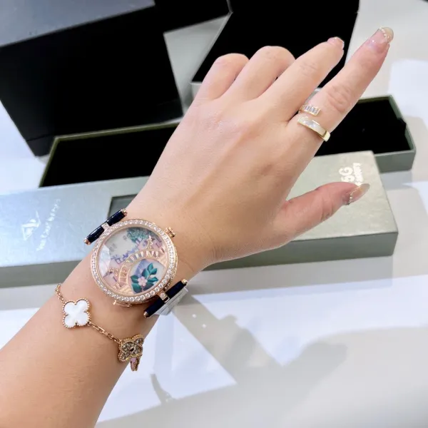 Van Cleef & Arpels Poetic Complications Lady Arpels Heures Florales Watch Navy Blue Leather Watches - 33