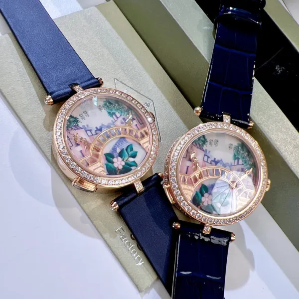 Van Cleef & Arpels Poetic Complications Lady Arpels Heures Florales Watch Navy Blue Leather Watches - 2