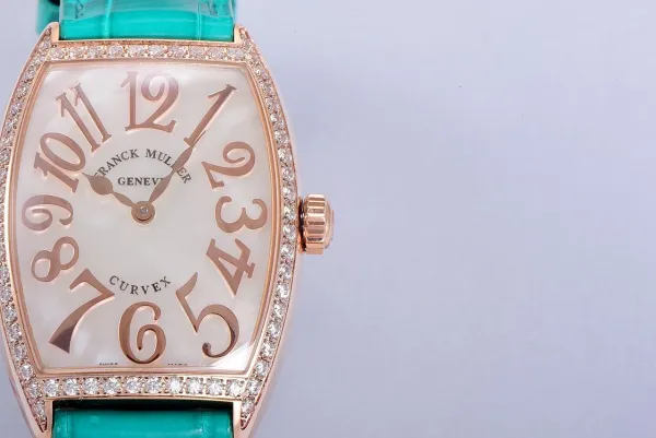 Franck Muller Curvex Diamond-Set Rose Gold with Turquoise Alligator Strap Watch Watches - 38
