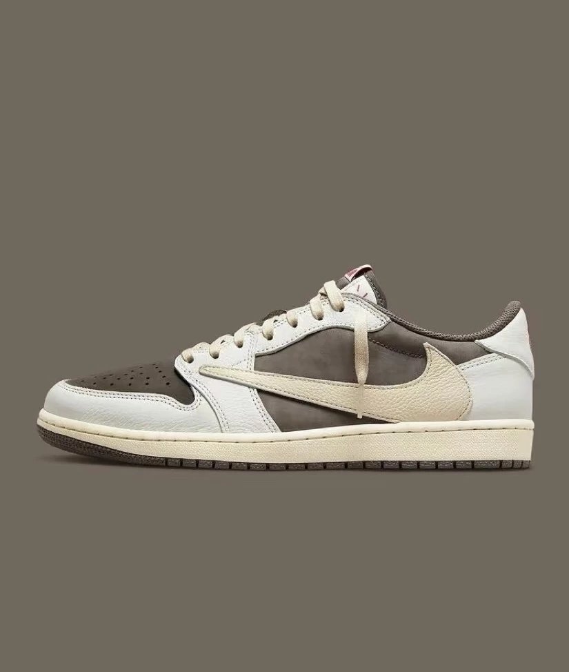 【 Supplement 】 Travis Scott x A.J1 Low "Reserve Mocha" Correct Version TS Hook Joint White Mocha Reverse Mocha Head Layer Cowhide Men's and Women's Low Top Board Shoes Sneakers Sneakers