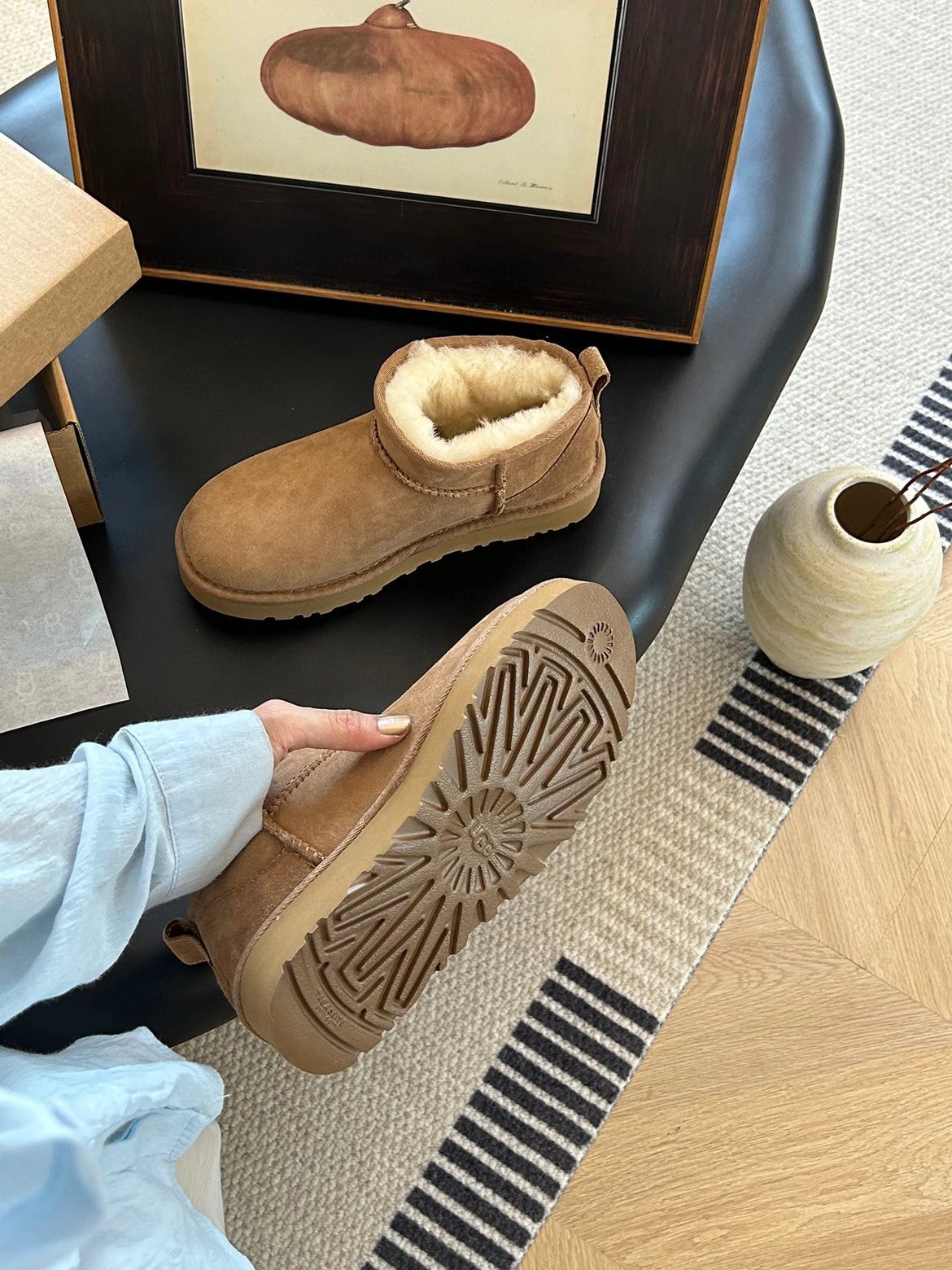 UGG Neumel Platform Chestnut Suede Ankle Boots - 22