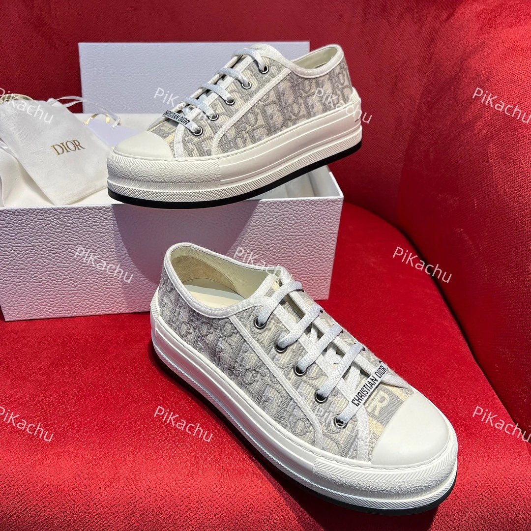 [Replica Grade] Dior Walk'n Series Sneakers for Women Monogram Embroidery Platform Canvas Shoes Casual Sports Shoes White Sneakers