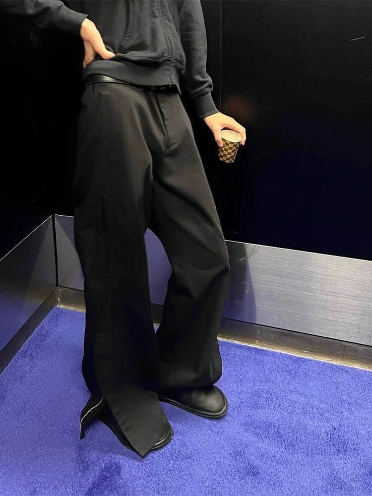 VUJA DÉ Black Tailored Wool-Blend Straight-Leg Trousers, Unisex Formal Pant 1