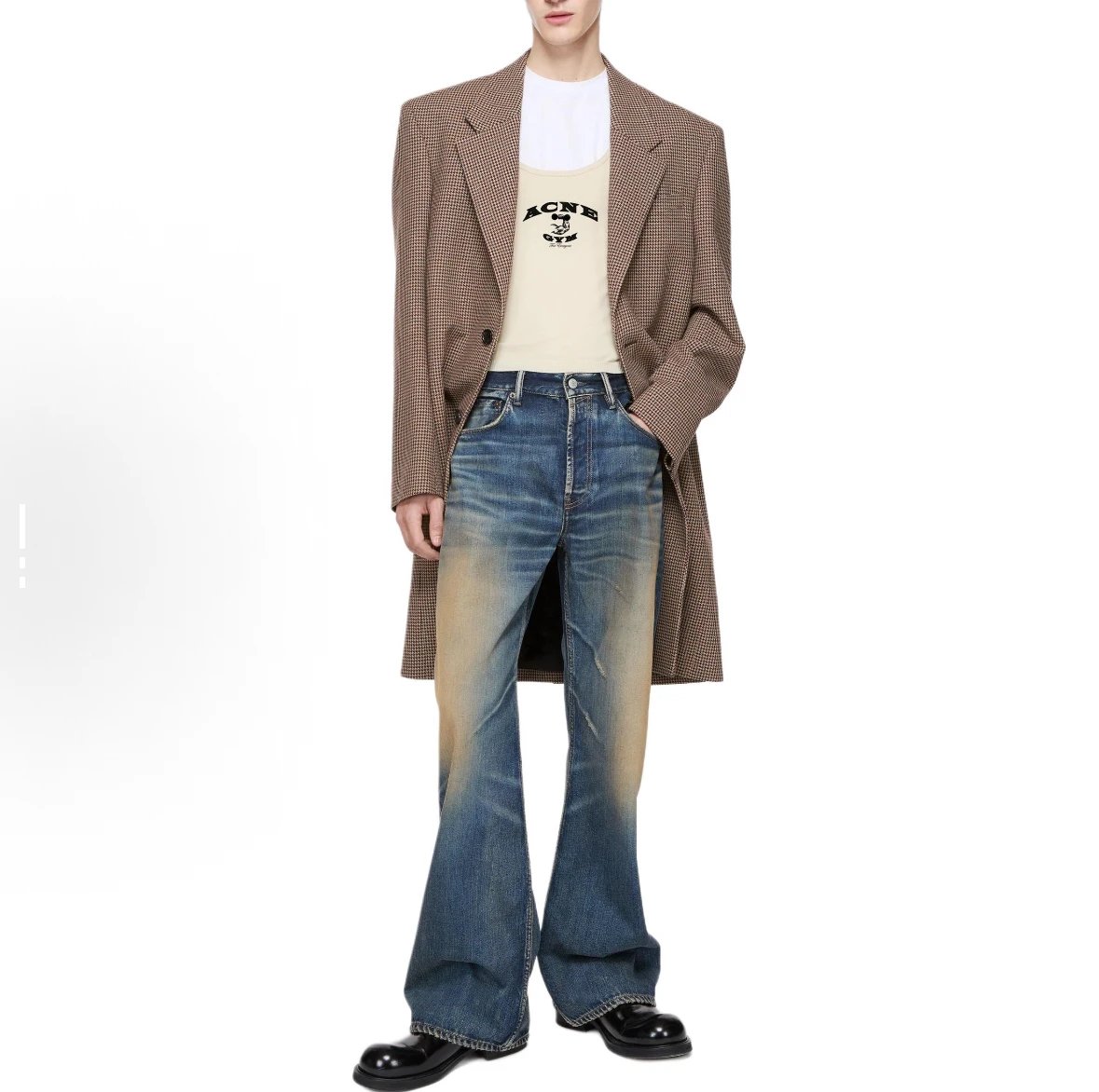 ACNE Oversized Check Blazer, Graphic Tank & Distressed Wide-Leg Jeans Set 1