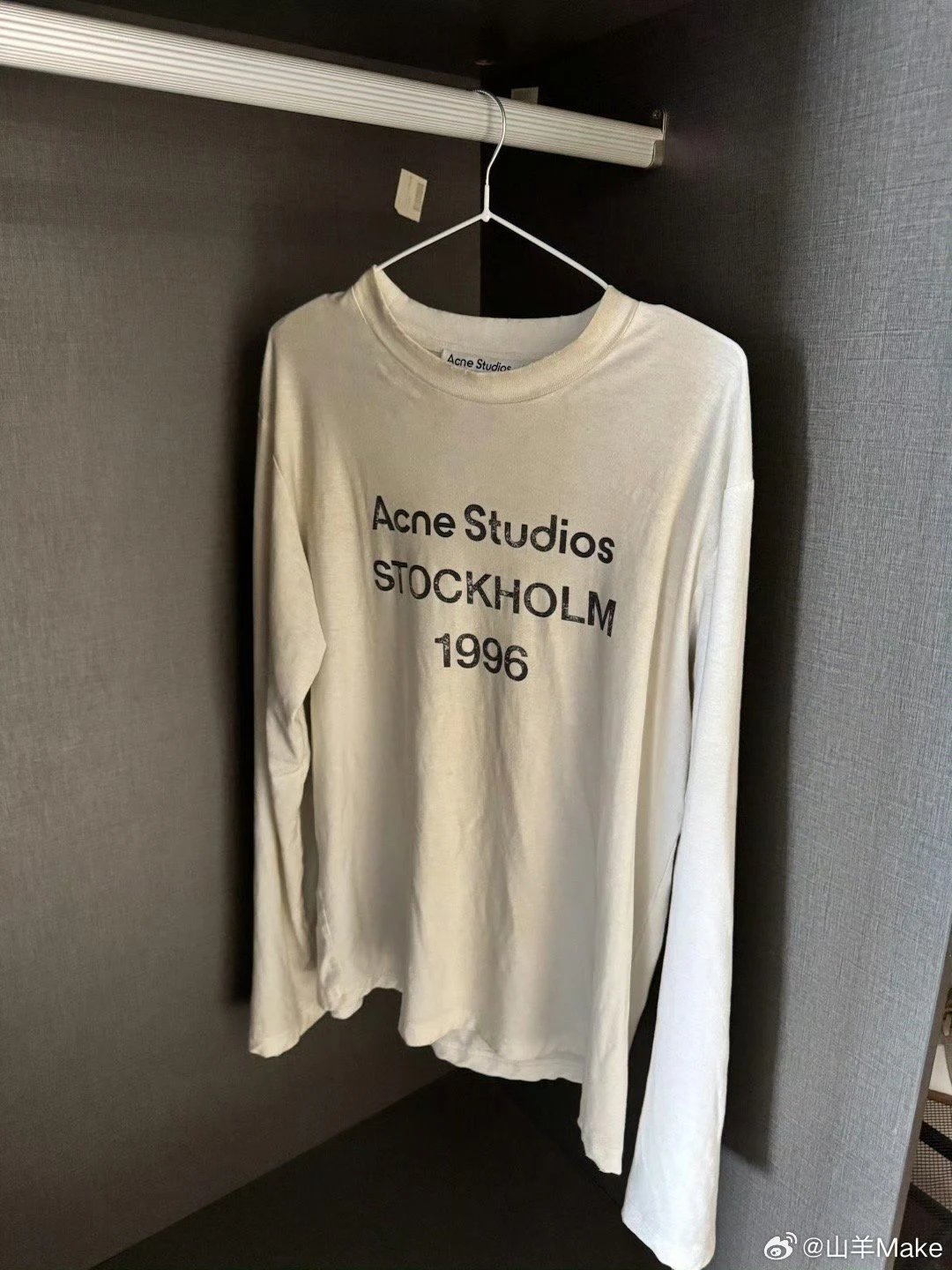 【In Stock】Batch 3.0 Ac 1996 White Vintage Distressed Slogan Print Long Sleeve Shirt, 85% Cotton 15% Linen, Authentication Supported