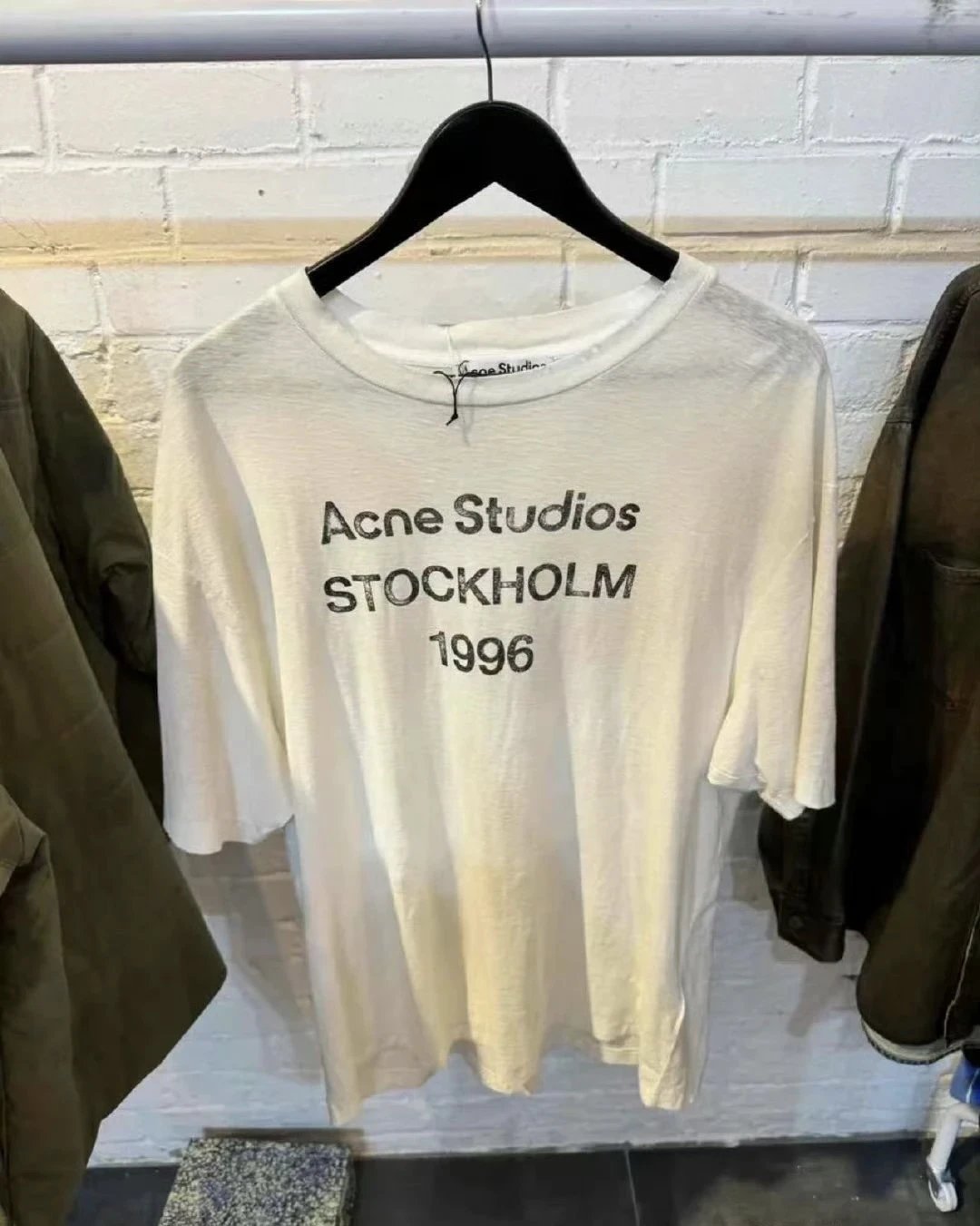 In Stock | Custom Ac 1996 White Vintage Distressed Slogan Graphic Short Sleeve Tee - 85% Cotton 15% Linen, Authenticity Supported