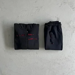 thumbnail for TS-Non-parallel embroidered zipper shirt set