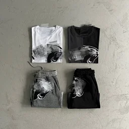 thumbnail for Half-tiger head, half-text short-sleeved set