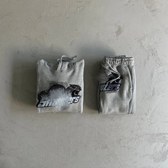 Tiger Head Embroidery Sports Mesh Edge Set - (Grey Blue Embroidery)