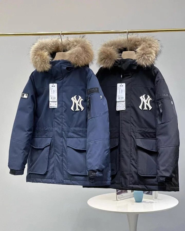 M Long Down Jacket with Real Fur Collar
