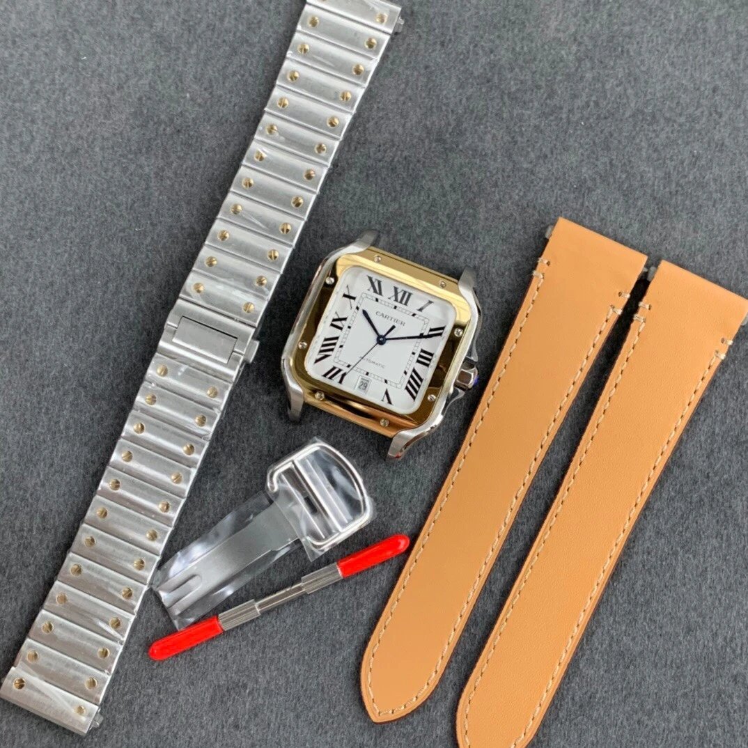 KOR厂最新卡地亚山度士系列WSSA0009 间金款，正品开模，47.5X39.8 厚度9.08mm男士机械手表
