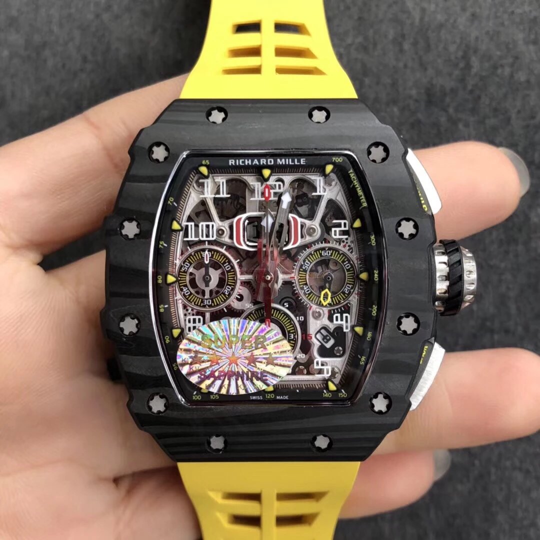 KV厂理查德米勒RM011-03碳纤维计时黄色胶带男士机械手表