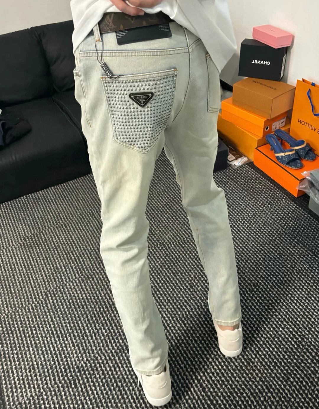 PRADA Studded Denim Pants