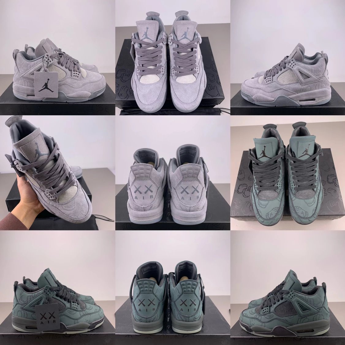 XP Same Origin/Jordan Air Jordan 4 Retro Kaws Black Night Light Kaws Grey Suede Black Suede Double Color Full Head Layer Flip Suede