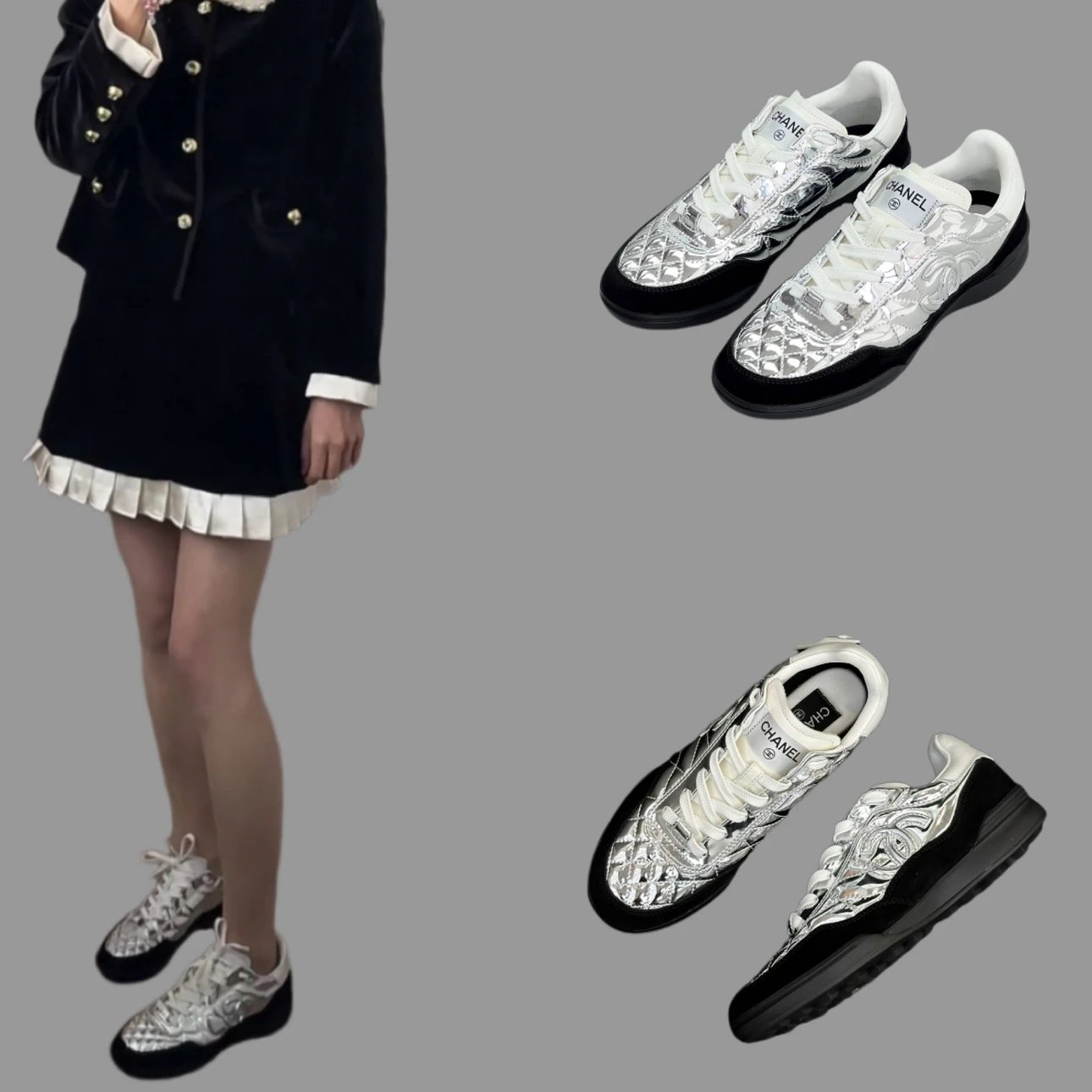 Chanel 26C Ski Series Women's Metallic Quilted Sneakers