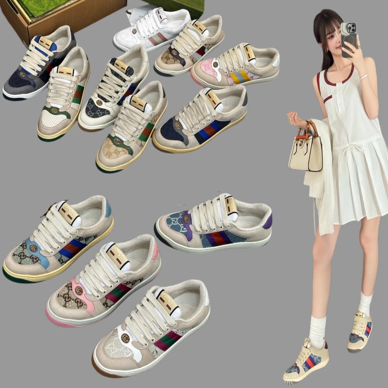 Gucci Screener Dirty Style Couple Sneakers
