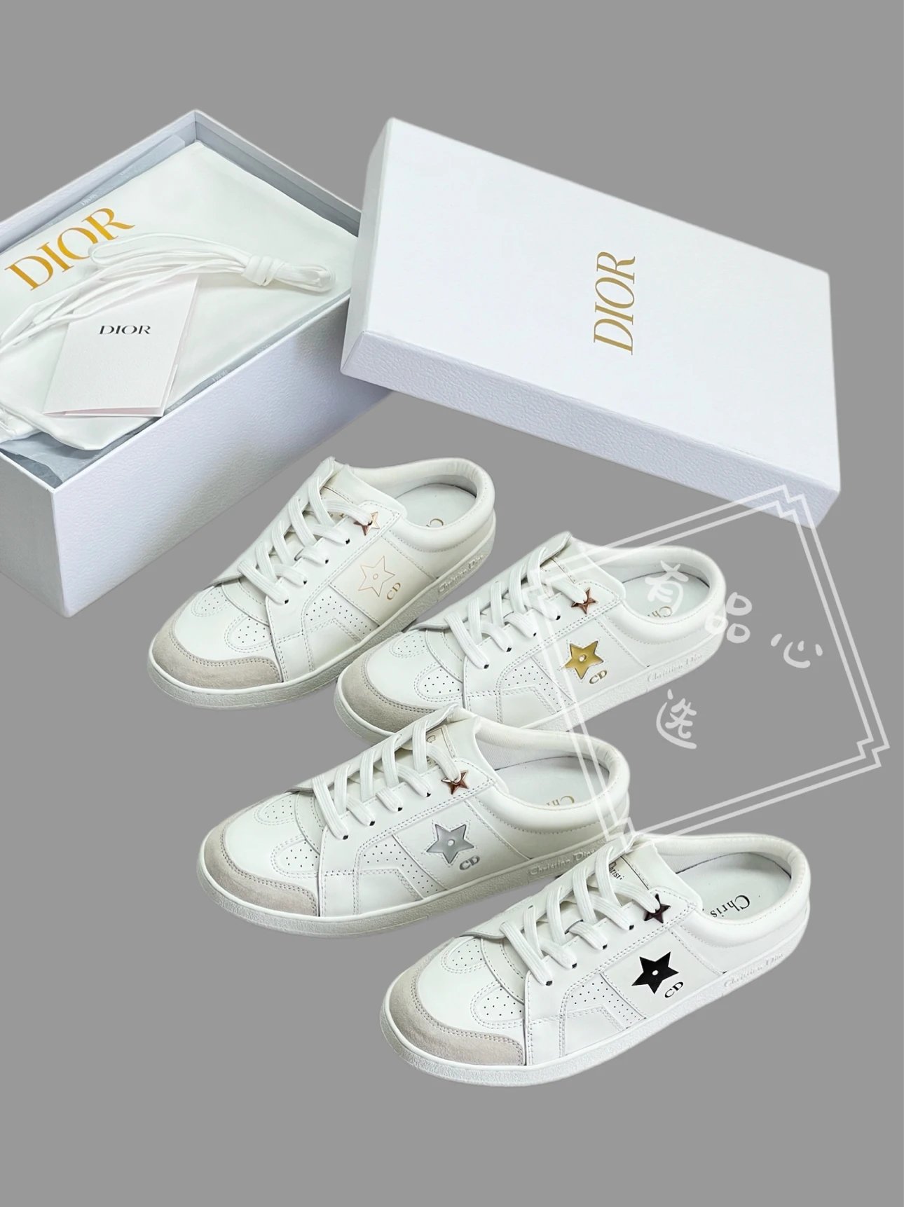 DIOR Star White Leather Mule Sneakers for Women