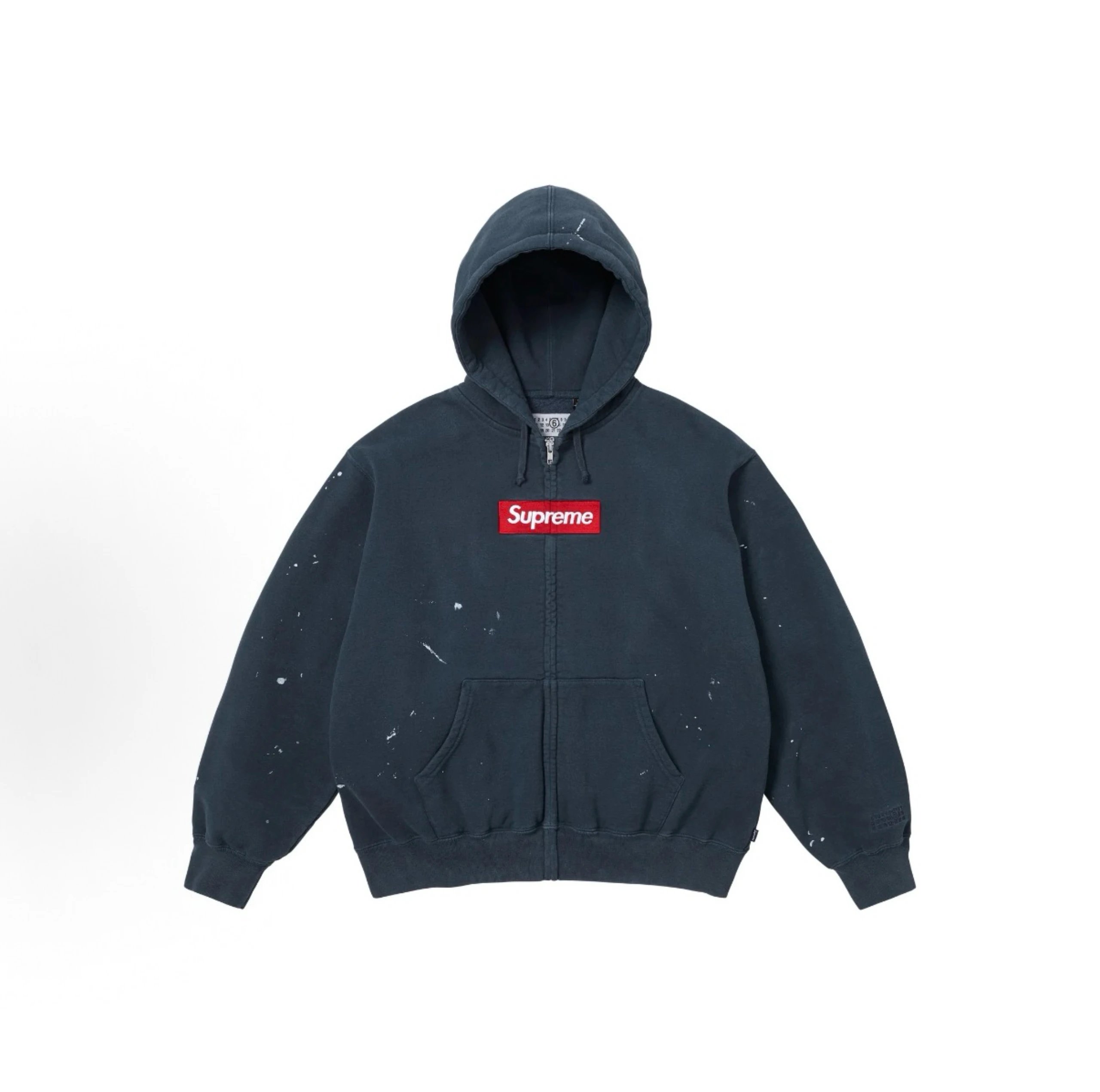 【 In Stock 】 SUP Co branded MM6 Box Logo Zip Up Hooded Sweatshirt Zipper Splashing Sweatshirt