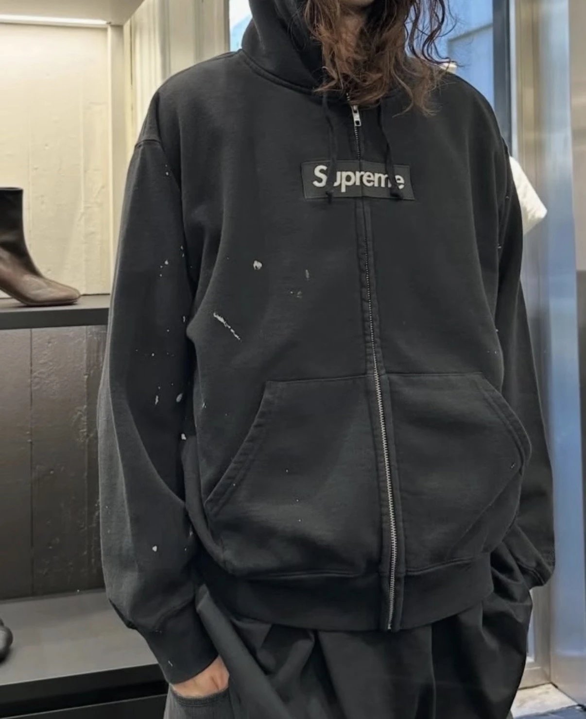 GR10K x Supreme x MM6 Box Logo Zip-Up Hooded Sweatshirt with Splatter Print