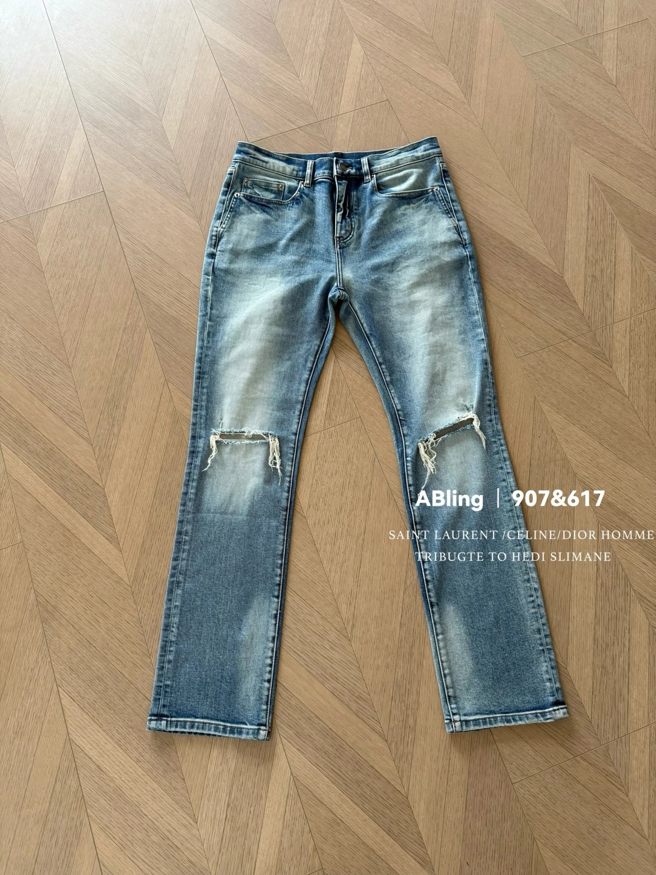 【Top of the Web】ABling Original Blue Double Knee Ripped Jeans Loren Same Style SLP Style
