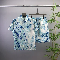 thumbnail for l 2025 Summer New Men's Casual Set Short Sleeve Shirt + Shorts Inner Net