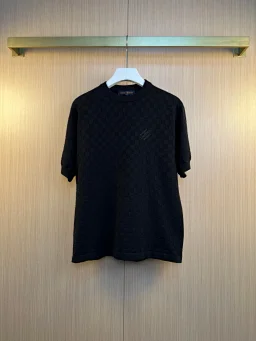 thumbnail for Letter embroidered knit sweater short-sleeve T-shirt