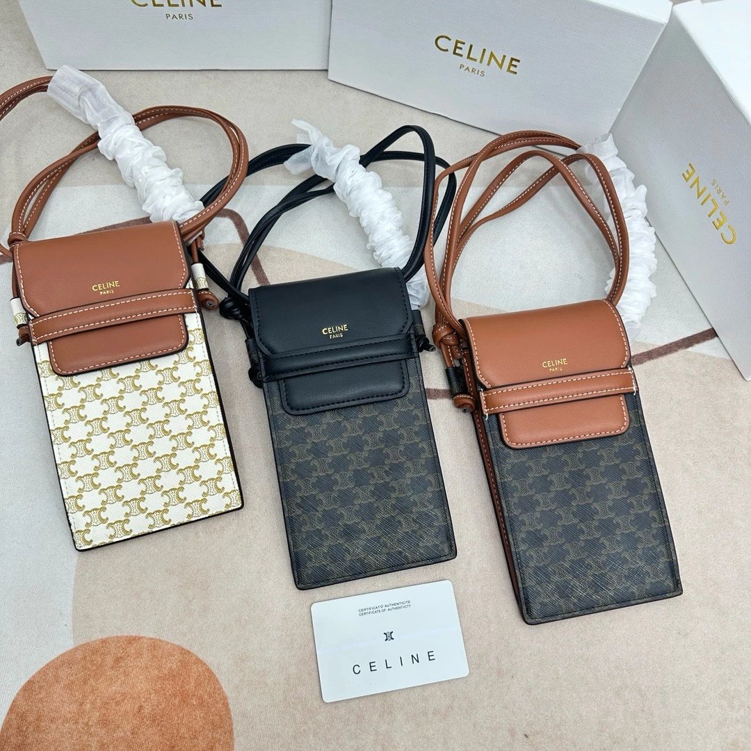 Celine Crossbody Phone Bag Light Color Pattern Flap Calfskin, Direct Shipping from Europe in 2 Weeks