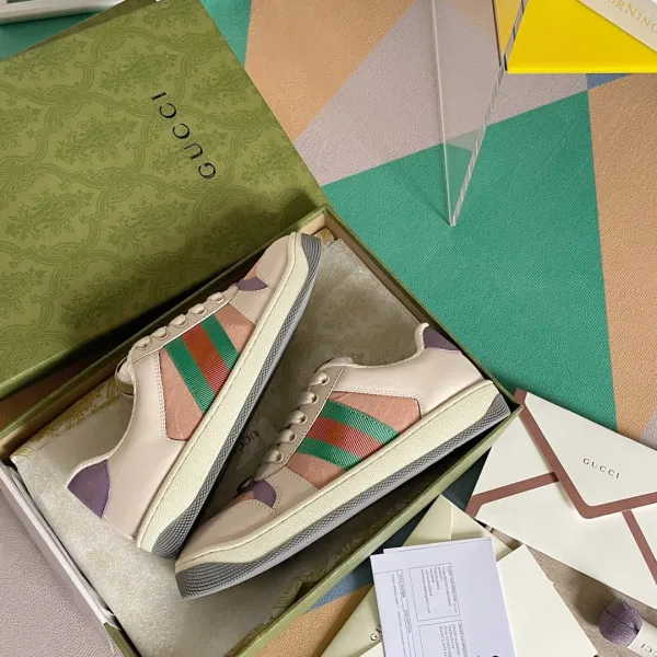 Gucci Ace Sneakers Beige Pink Green Striped Sneakers - 1
