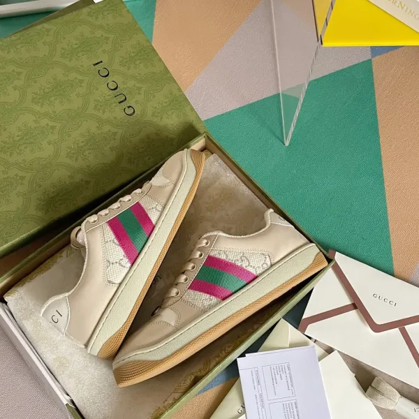 Gucci Ace Low-Top Sneakers Beige with Web Stripe - 1