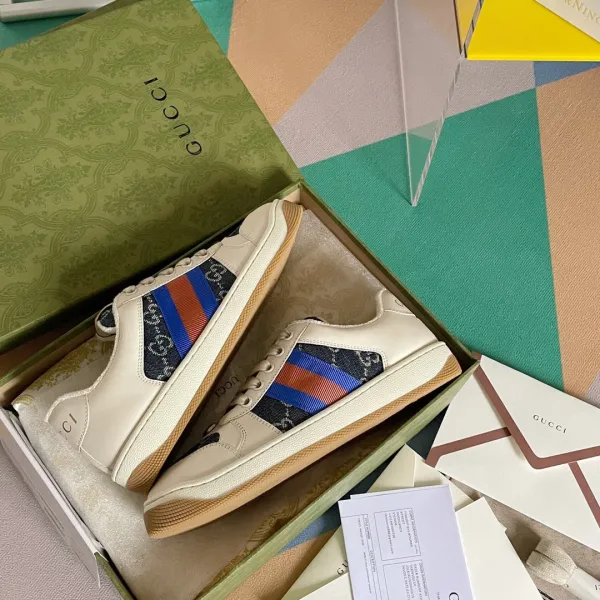 Gucci Ace Sneakers Beige with Web Stripe and GG Motif - 1