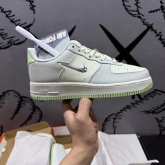 Nike Air Force 1 Low GS Gray Green Laser Swoosh - HY Edition Special Price, Chun Yuan, Built-in Full-Length Air Sole, with Chip, Top-Grain Leather, Factory Direct, Ultra Clean, Low-Top Casual Sneakers
