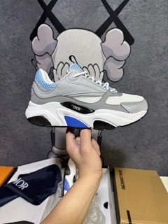 Exclusive version / with accessories / DIOR Dior B22 cowhide shock-absorbing non-slip wear-resistant breathable low-top heightened life leisure shoes for men and women with the same models White gray blue