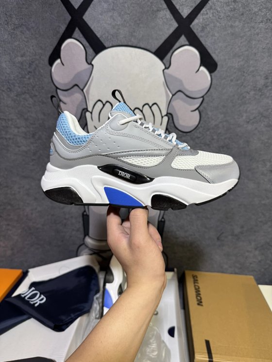 Exclusive version / with accessories / DIOR Dior B22 cowhide shock-absorbing non-slip wear-resistant breathable low-top heightened life leisure shoes for men and women with the same models White gray blue