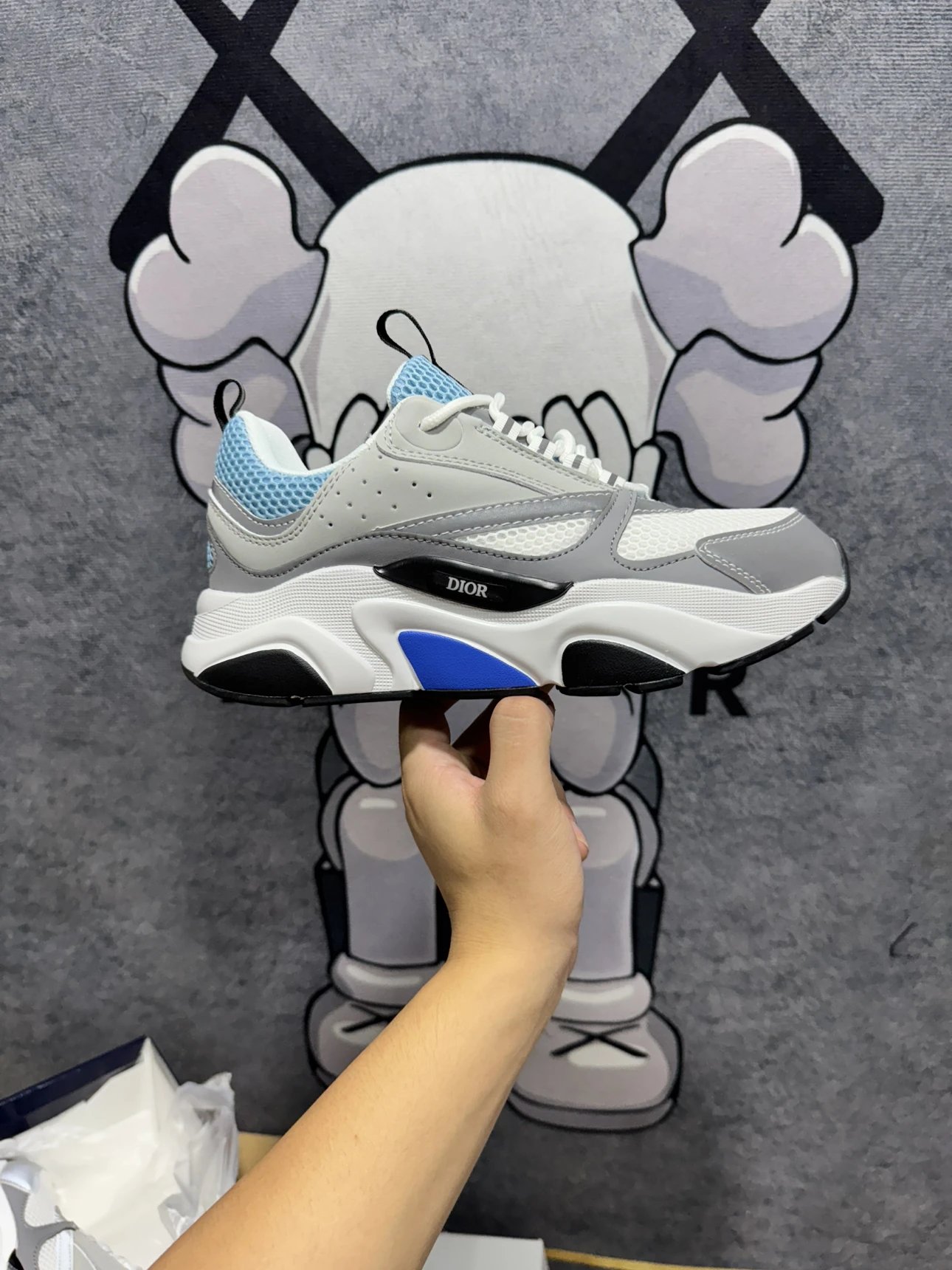Foreign Trade Order/Long-Term Advantage Supply/Hard Top Cover with Accessories/DIOR Dior White Gray Blue B22 Shockproof Anti-Slip Wear-Resistant Daily Height-Increasing Casual Shoes