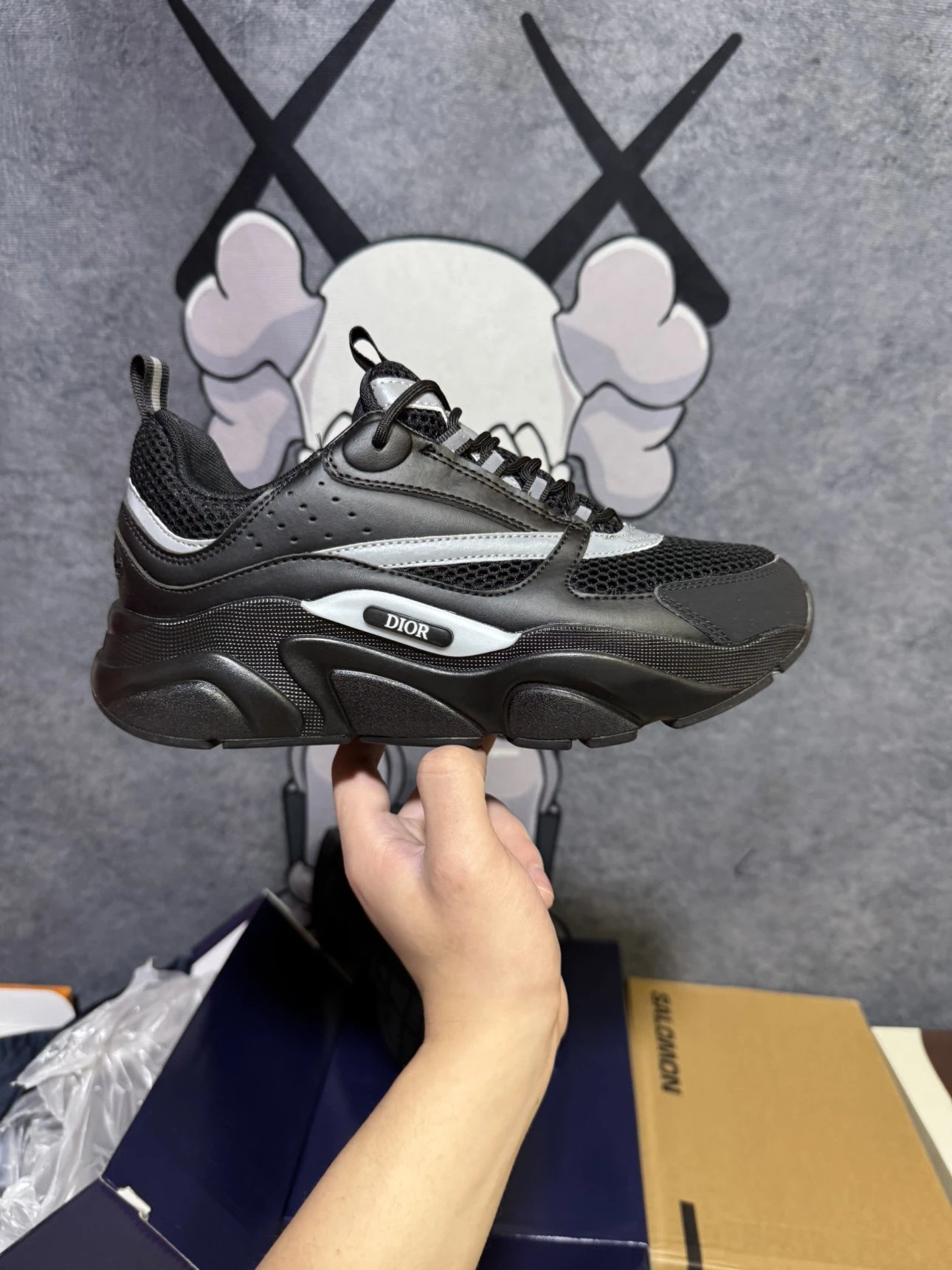 Exclusive version / with accessories / DIOR Dior B22 leather textile shock-absorbing non-slip wear-resistant life-enhancing casual shoes men's black
