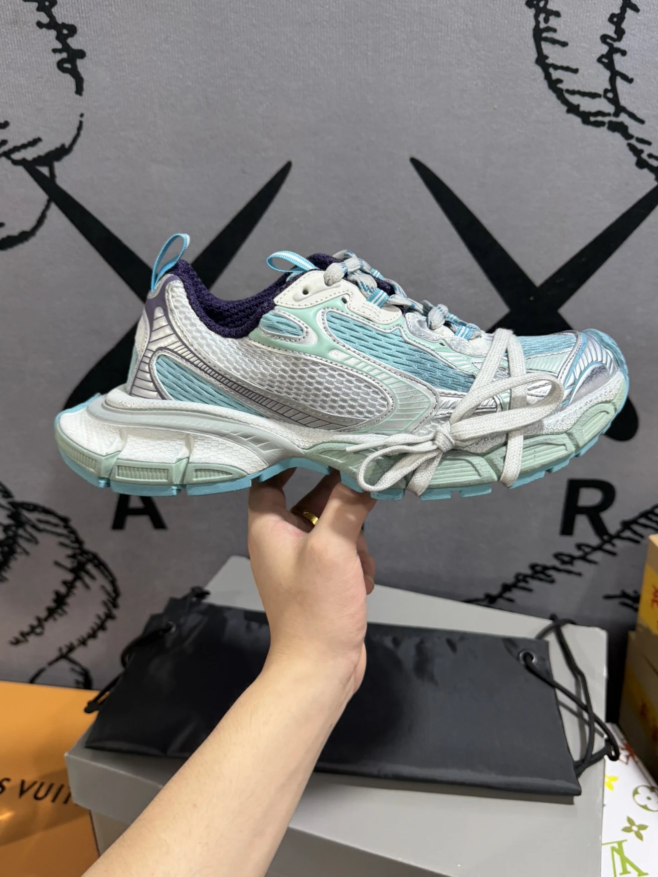 T-version Spring Garden special offer/large round box/with accessories/BALENCIAGA 3XL Sneakers Balenciaga 10th generation mesh lace up gray blue low top fashion retro dad shoes