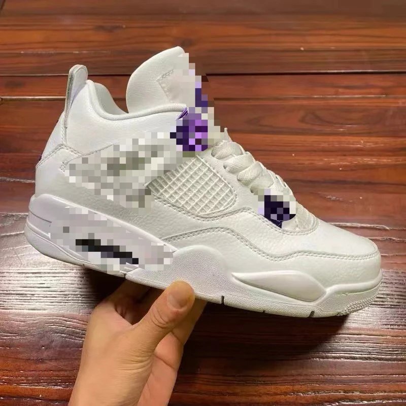4 White Purple Men's and Women's White Purple Casual Shoes Basketball Shoes Solid Men's Women's Shoes Sneakers