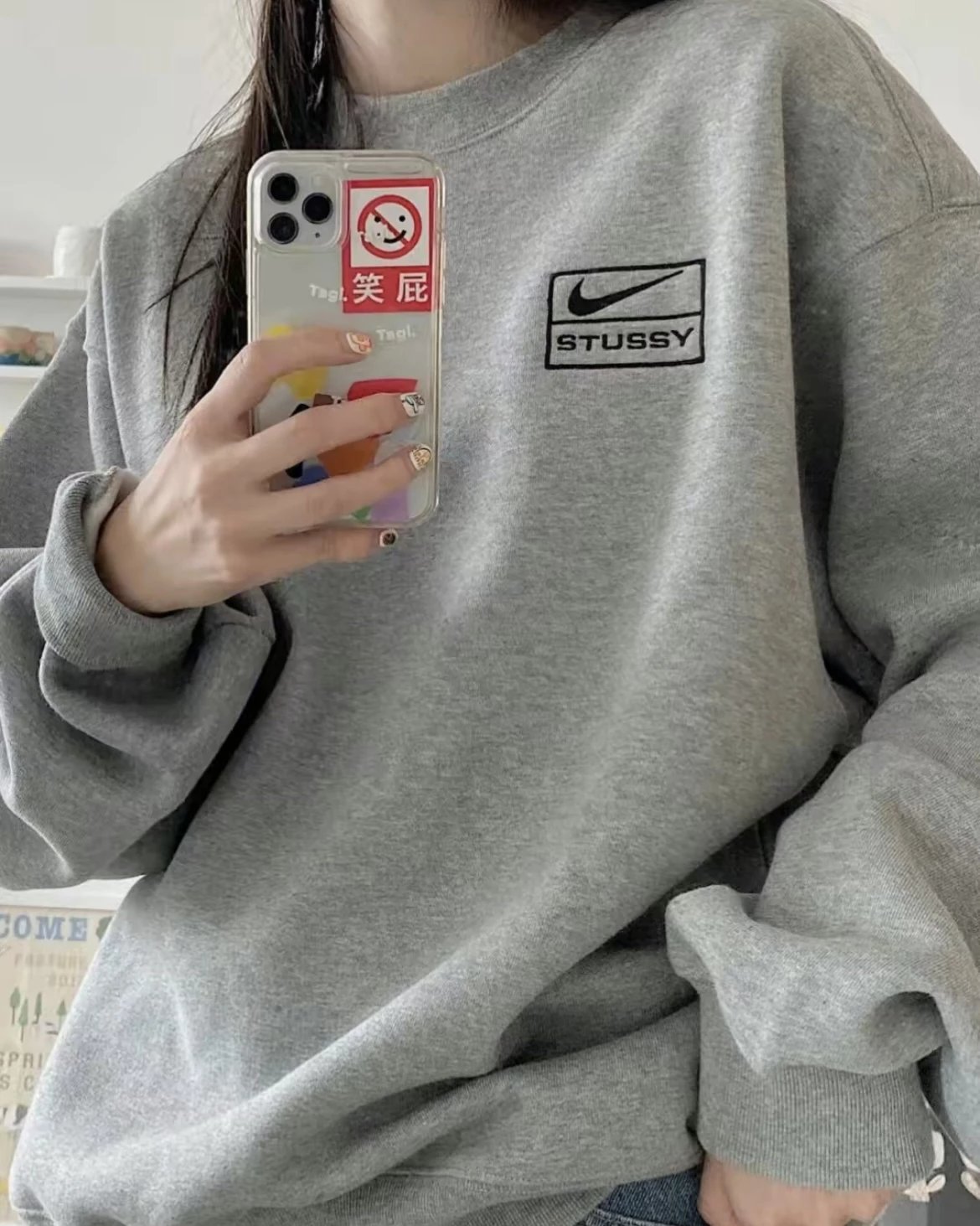 Nike Sportswear Crewneck Sweatshirt Gray Hoodie - 57