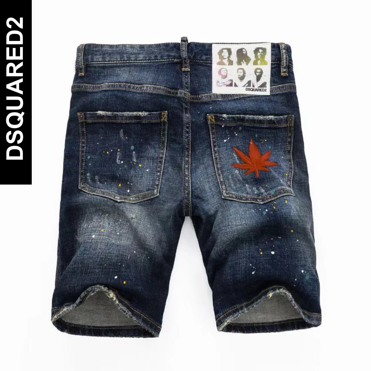 Dsquared2 2024 Men's Slim Denim Shorts with Maple Leaf Embroidery Distressed D2 Trendy Summer Casual Mid-Length Shorts