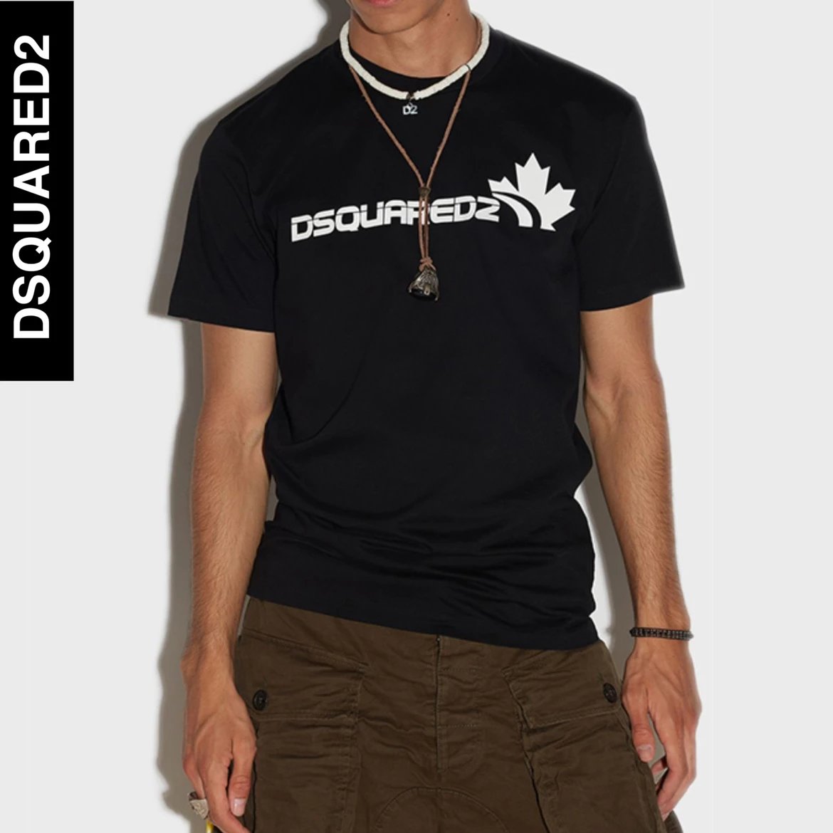 DSQUARED2 Men's Black Logo Print Crew Neck Casual T-Shirt - 2023 Spring/Summer New Arrival