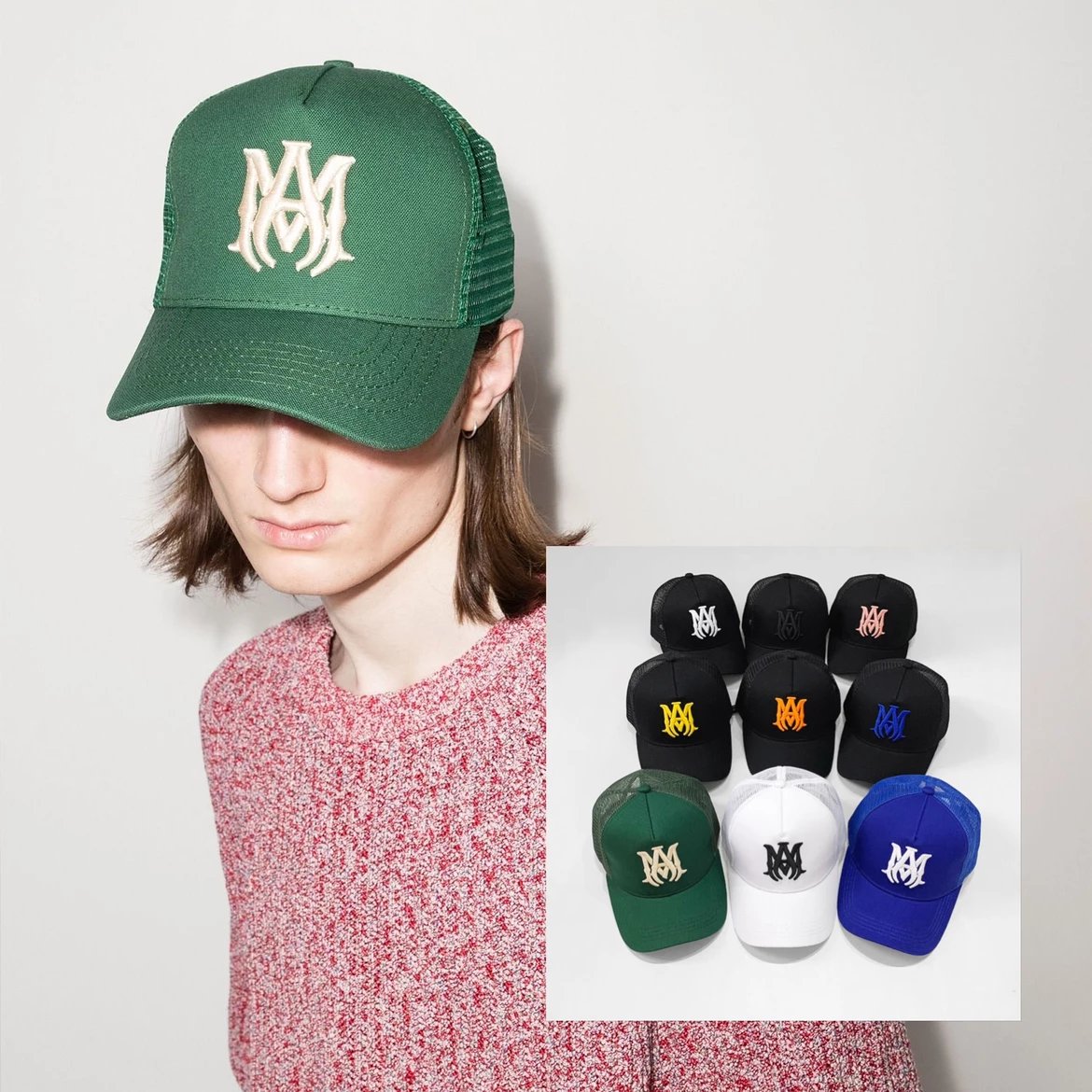 Classic fashion brand AMIRI 2024 spring/summer new item large logo embroidered hardtop mesh baseball cap unisex sun hat sun hat sun hat sun hat
