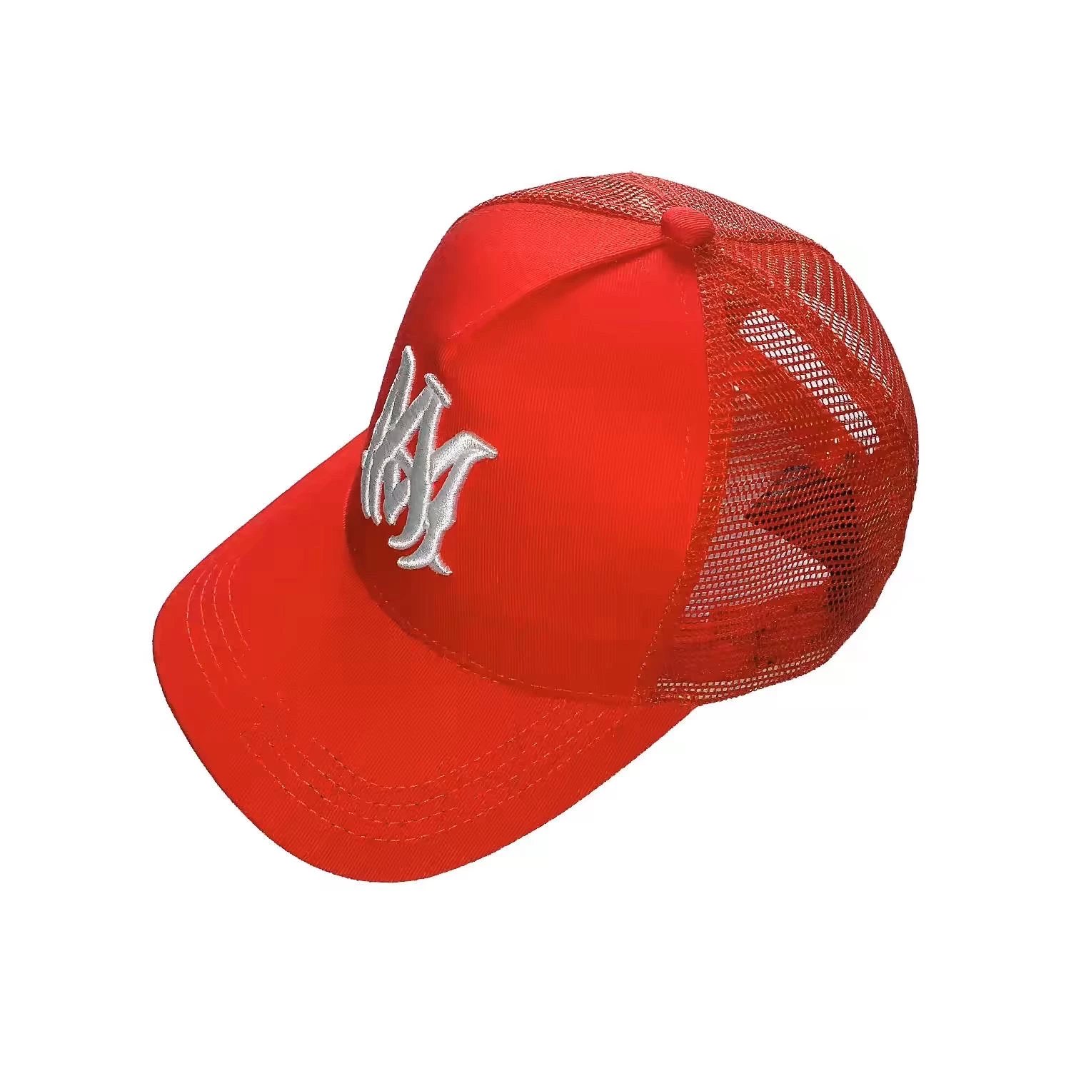 Red and white text