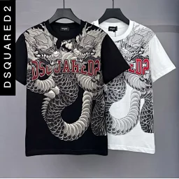 thumbnail for DSQUARED2 D2 Power 2024 Spring/Summer New Men's Year of the Dragon Logo Print Casual Loose Crew Neck Short Sleeve T-Shirt